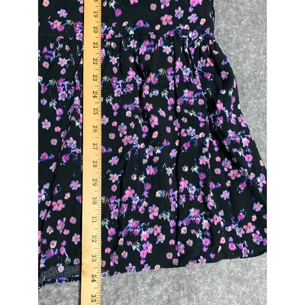 H&M Mini Dress Women Size XXL Black Floral Keyhole Viscose Half Puff Sleeve Boho - Picture 13 of 13